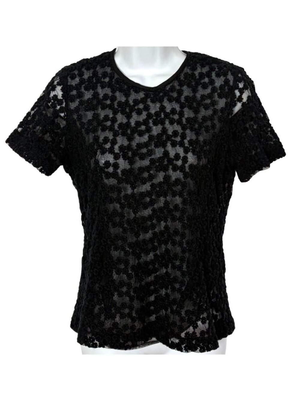 Vintage Tamotsu Sheer Black Lace Top Womens M Floral Textured Whimsigoth Y2K
